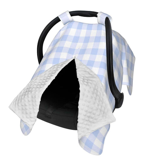 Qbtspek Seamless Light Blue Gingham Plaid Baby Car Seat Cover & Breastfeeding Nursing Cover - Breathable Stretch Fabric