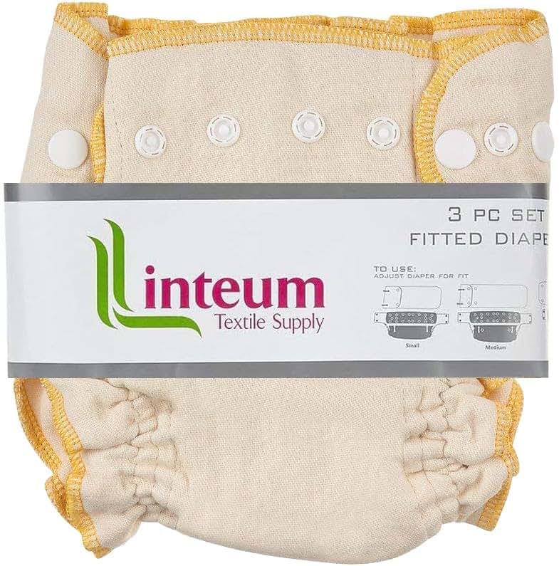 Linteum Textile Supply Fitted Cloth Diapers with Snaps, 100% Cotton – 3 Pack (Medium 14-23 lbs)
