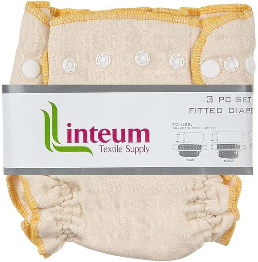 Linteum Textile Supply Fitted Cloth Diapers with Snaps, 100% Cotton – 3 Pack (Medium 14-23 lbs)
