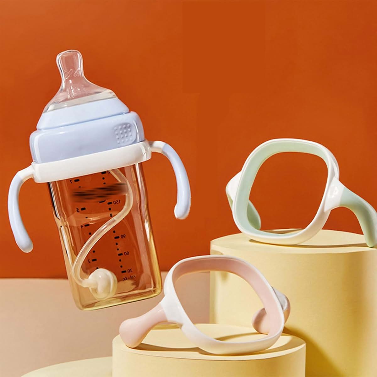Gllehkt Square Shape Silicone Baby Bottle Handle, Pink