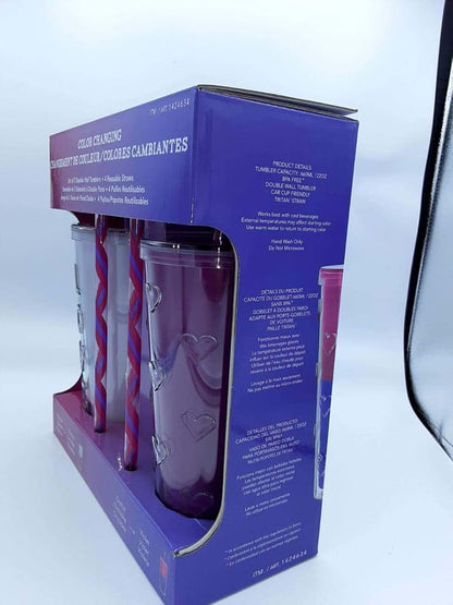 BabyOneStop Color Changing Cups with Lids, Double Wall Tumblers with 4 Reusable Straws