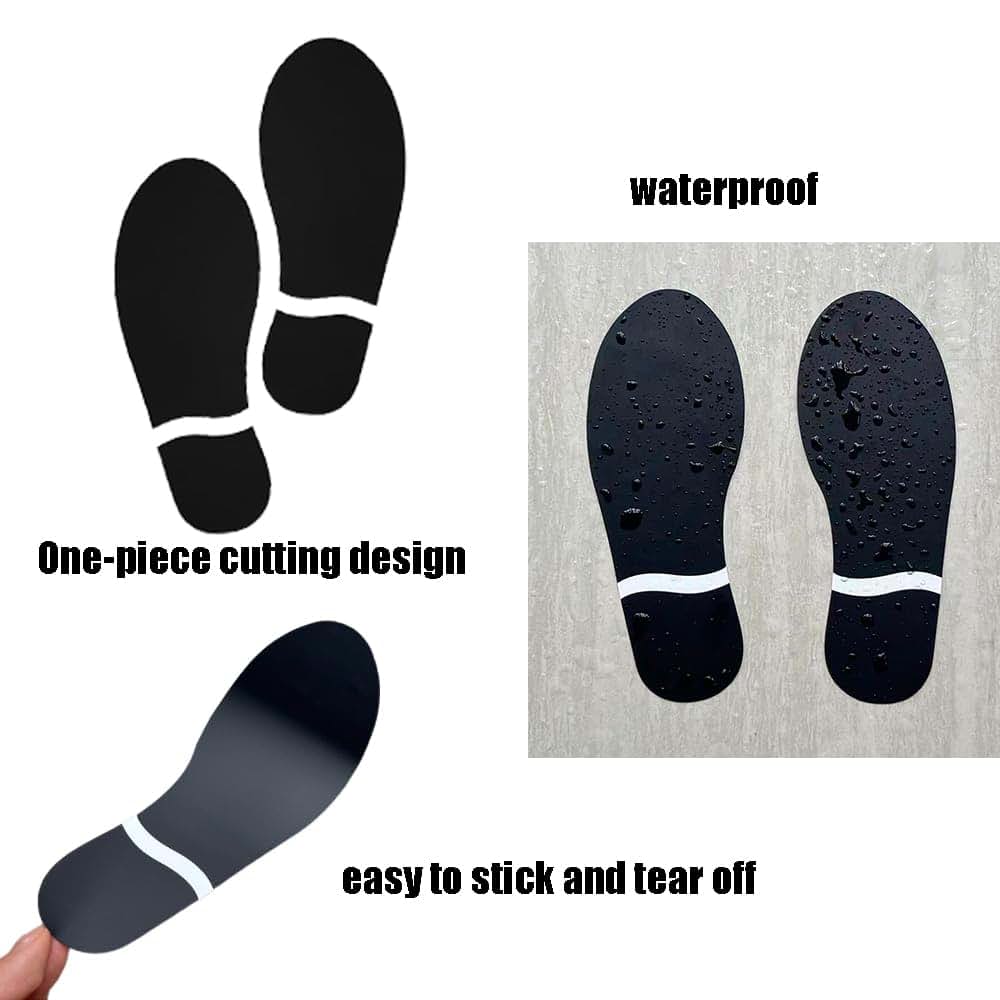 BabyOneStop 60 Pairs Black Footprint Stickers 7 Inch Floor Decals for Classroom and Party