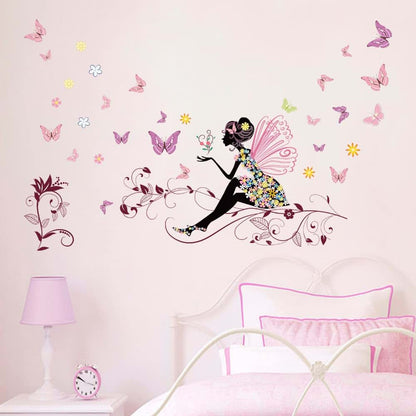 Decalplanet Pink Butterfly Fairy Flower Wall Decals