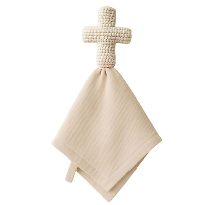 Big Newsies Cross Lovey, Beige Muslin Baby Blanket