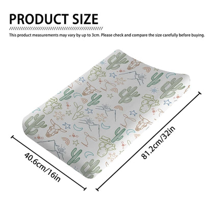 KASTLEE Boho Western Cow Skull Cactus Changing Pad Cover, 32x16 Inch