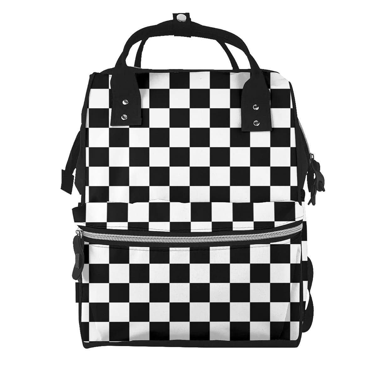 LYPZMET Black White Checkered Diaper Bag Backpack For Baby Girls, Mom Waterproof Large Nappy Bags For Women