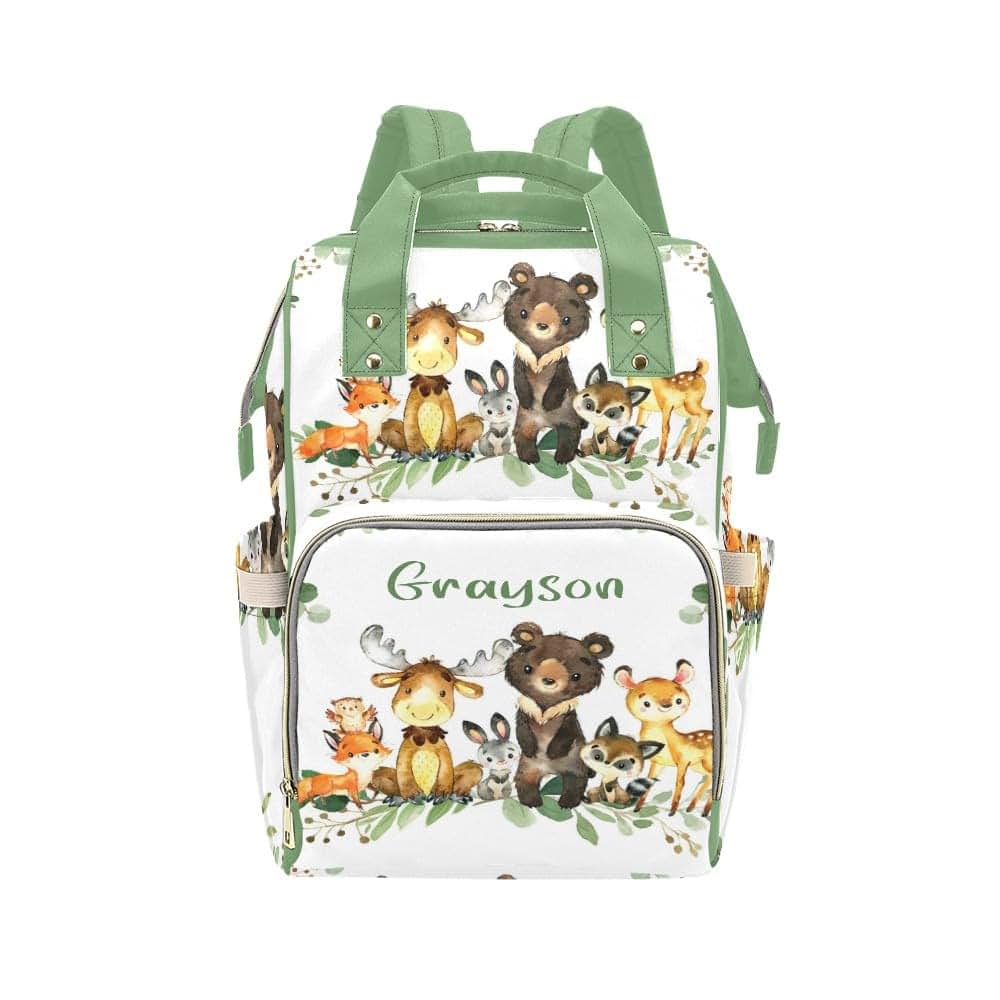 NZOOHY Greenery Jungle Animals Personalized Diaper Bags,Custom Name Multi Function Diaper Backpack Casual Travel