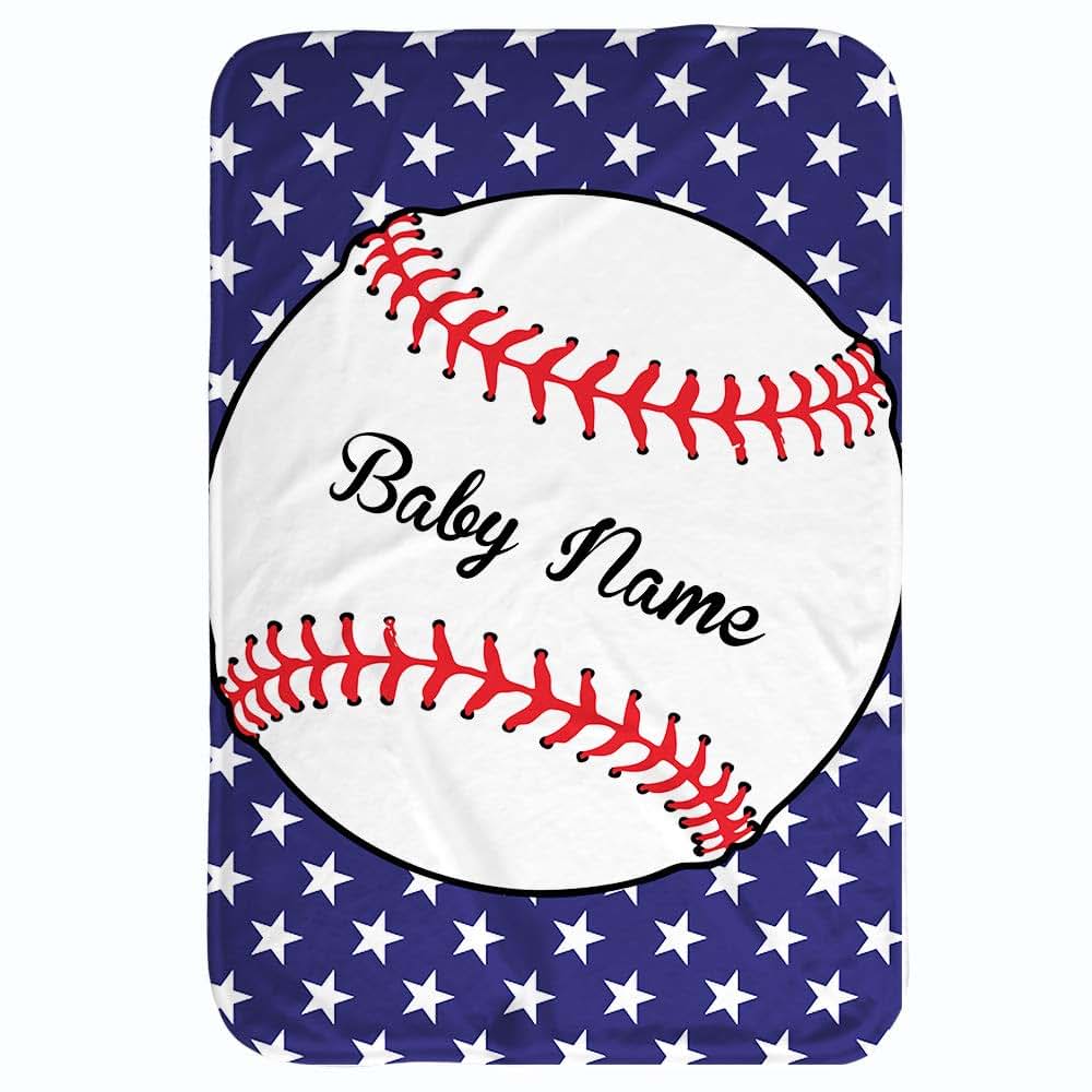 NICTIMEID Personalized Baseball Newborn Gift for Baby Custom Blanket with Baby Name, Super Soft Fleece, 31x47 Inch