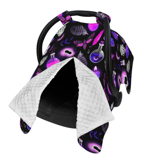 CAYKWVZ Gothic Magic Witch Witchy Trippy Purple Mushrooms Baby Car Seat Canopy Cover Multi Use Shower Gift, Nursing