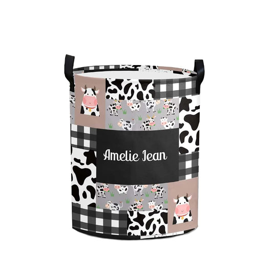 Joyestore Cow Print Patchwork Storage Bin And Laundry Hamper