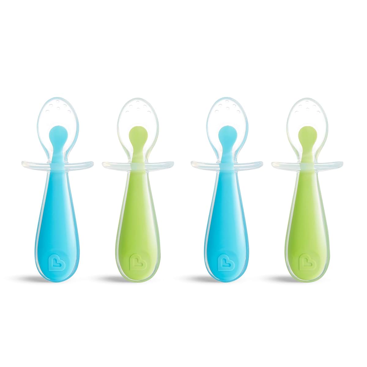Munchkin Silicone Scoop Trainer Spoons with Choke Guard, 4 Count, Blue/Green