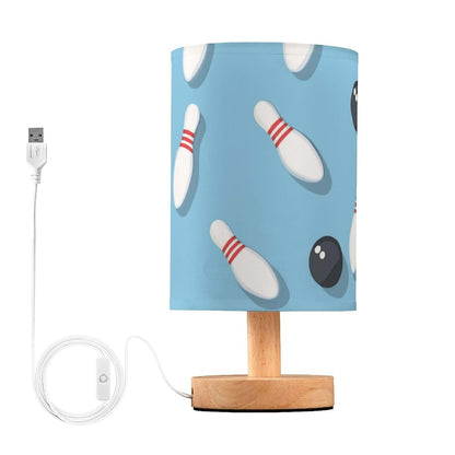 Vdsrup Bowling Ball Table Lamp with USB Port, Fabric Shade and Wood Base