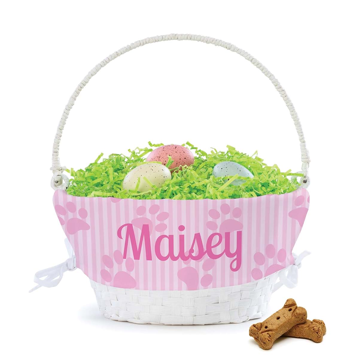 Personalized Planet Personalized Easter Egg Basket for Dog with Handle and Custom Name | Pink Paw Print Easter Basket