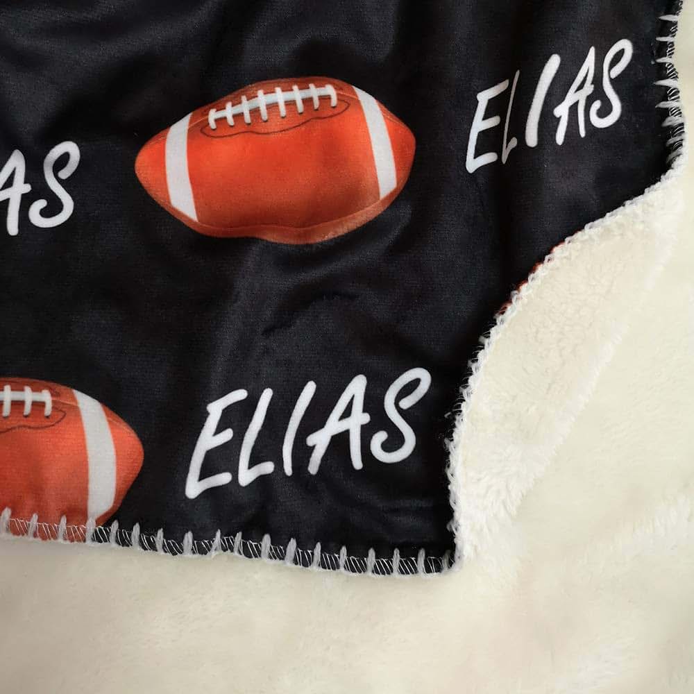 NICTIMEID Custom American Football Blanket for Boys Personalized with Baby Name - Sherpa Fleece Blanket Newborn Gift (photo 4)