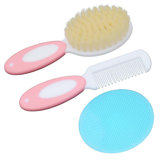 Duruan Baby Hair Brush &Silicone Baby Cradle Cap Brush Set, for Newborns & Toddlers-Natural Soft Goat Bristles-Ideal