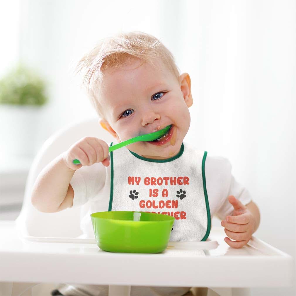 Toddler & Baby Bib with Golden Retriever Dog Lover Design, 100% Cotton Snap Closure, White Soft Pink