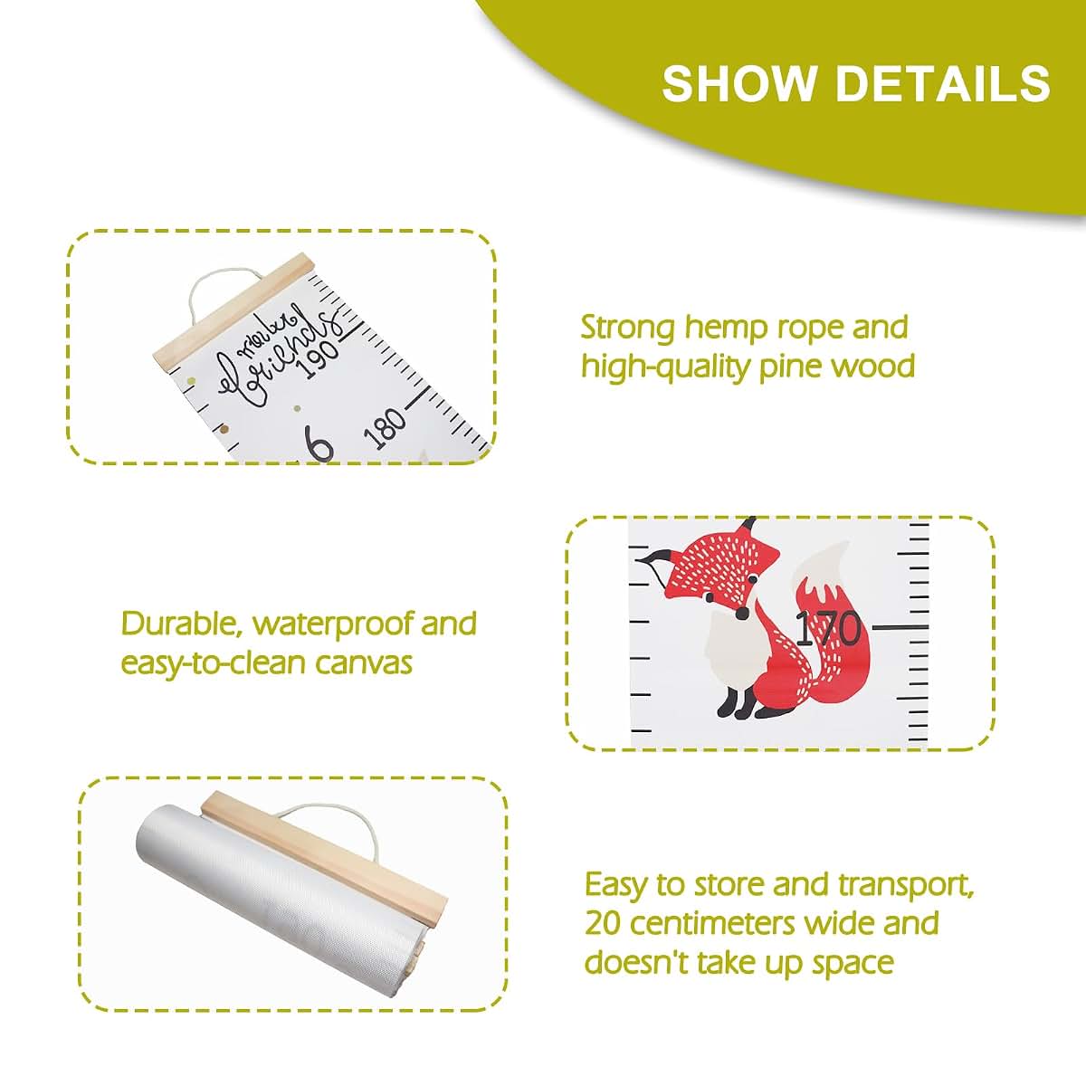 Vyooxcy Height Chart for Kids, Wall Hanging Growth Measurement Ruler