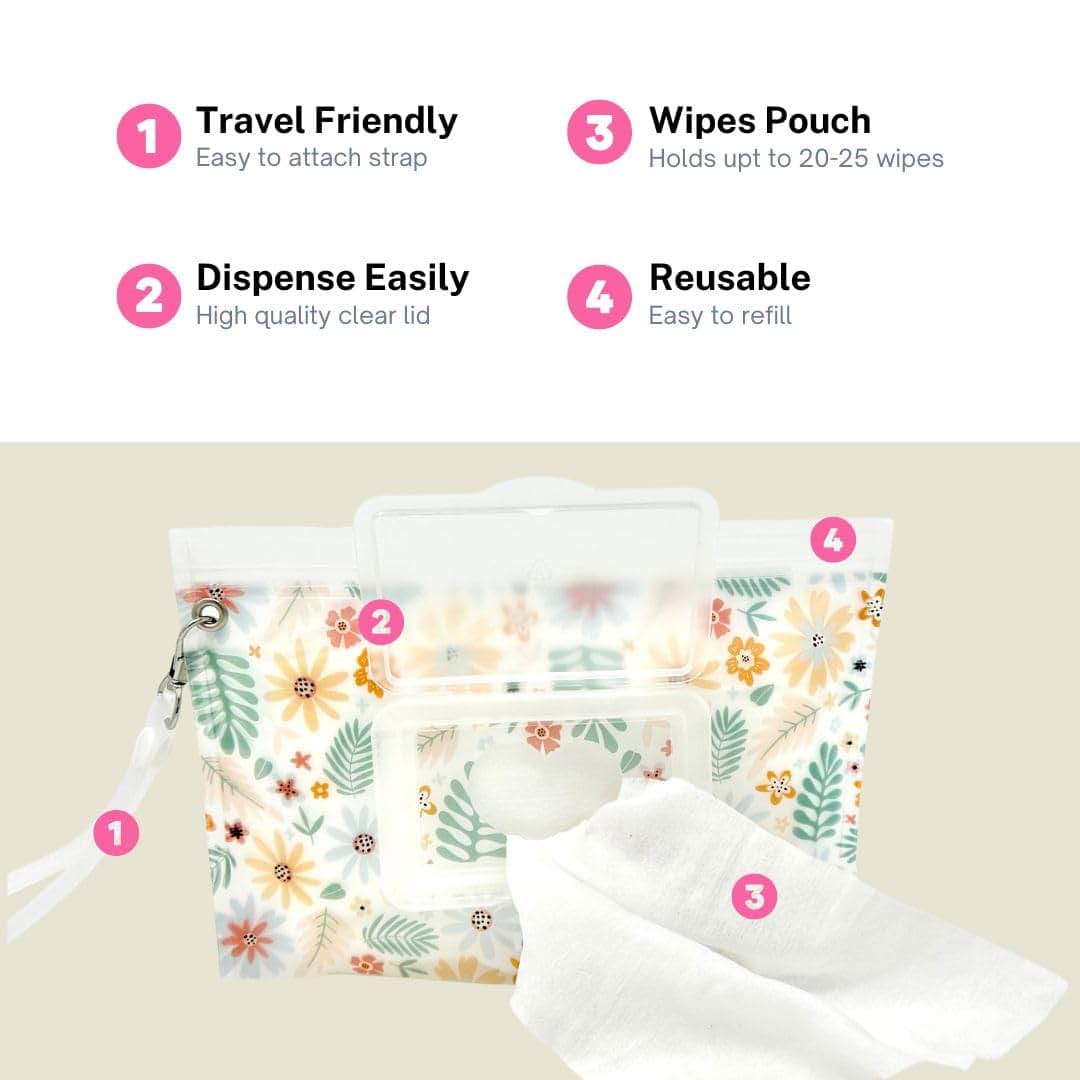 Orchid Hearts Baby Wipes Dispenser Portable & Refillable Wet Wipe Pouch Pack of 2 Reusable Wipes Holder and Wipe (photo 3)