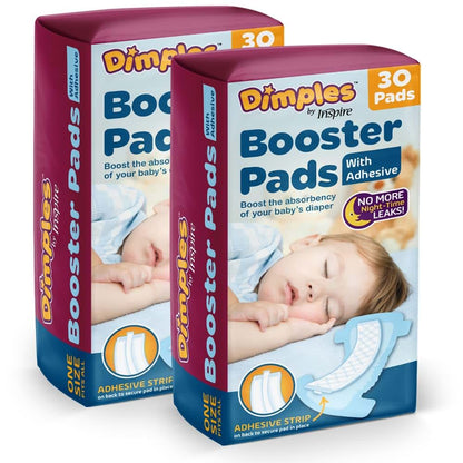 Inspire Dimples Booster Pads, Baby Diaper Doubler with Adhesive for Secure Fit | 1 Size Fits All Diapers | Boosts