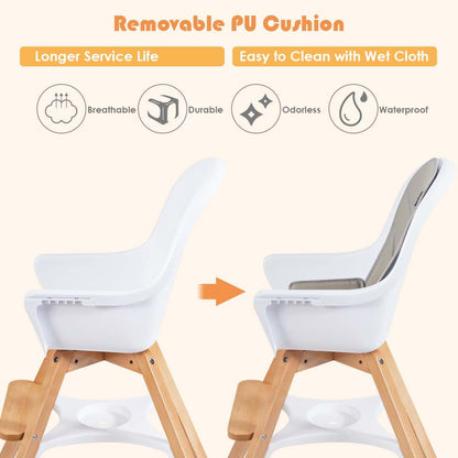 HONEY JOY 4 in 1 Convertible High Chair with 5-Point Harness and Adjustable Tray, Gray