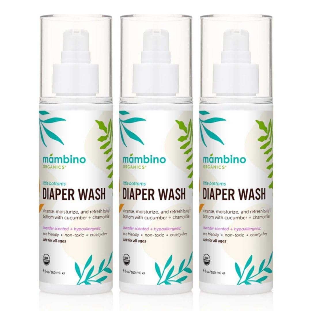 Mambino Organics Diaper Area Wash, Gentle No-Rinse Diaper Rash Spray for Sensitive Skin, Baby Cleansing Water with