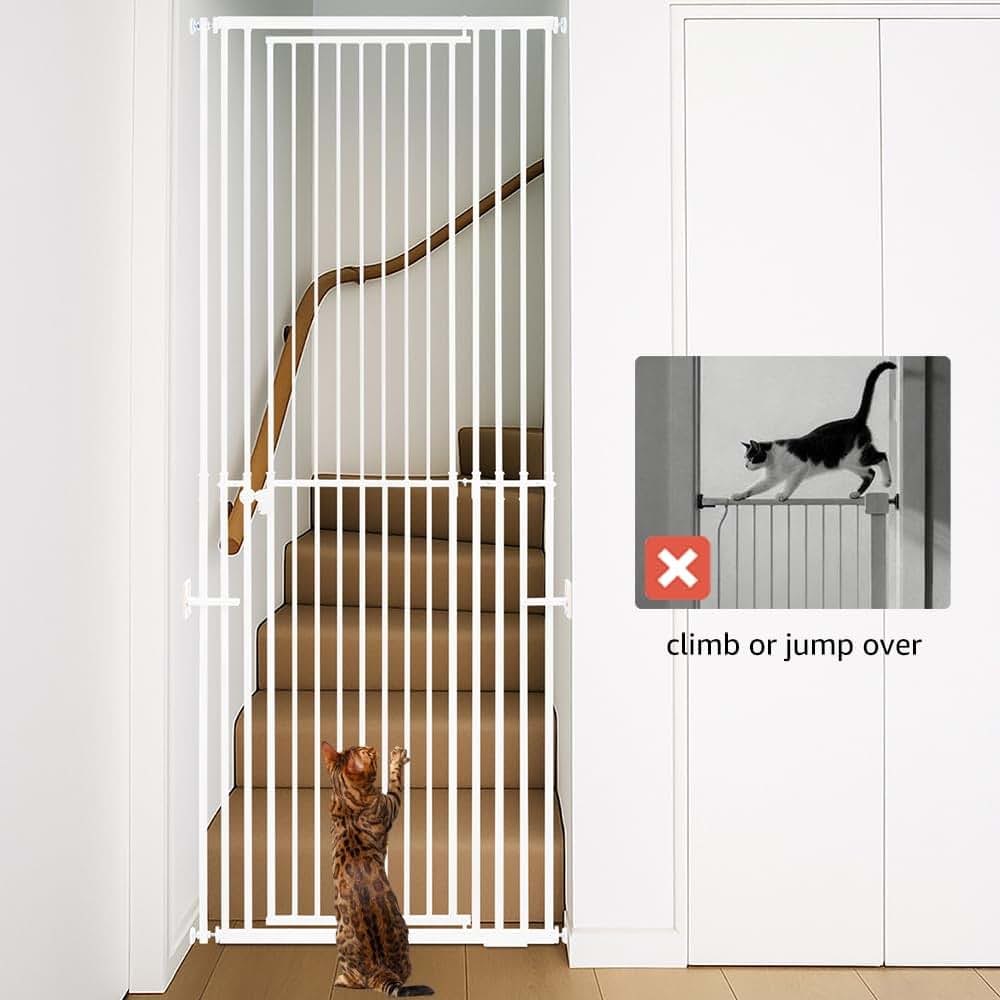 beeNbkks Extra Tall Pet Gate with Dual-Swing Door, 47"-87" Adjustable Height