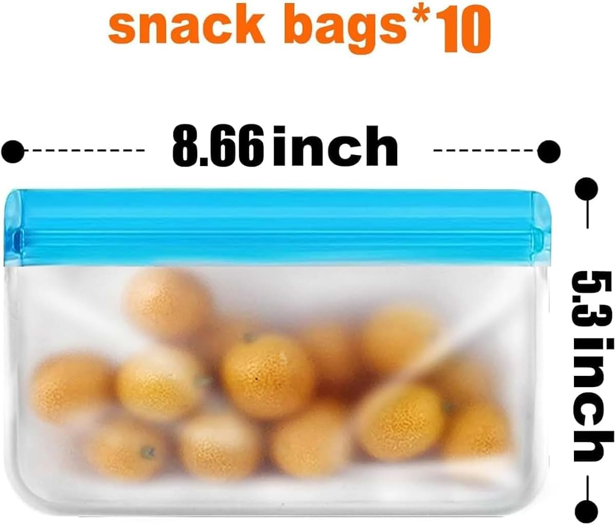 Ehigta 10 Pack Reusable PEVA Snack Bags, Rectangular Food Storage (photo 3)