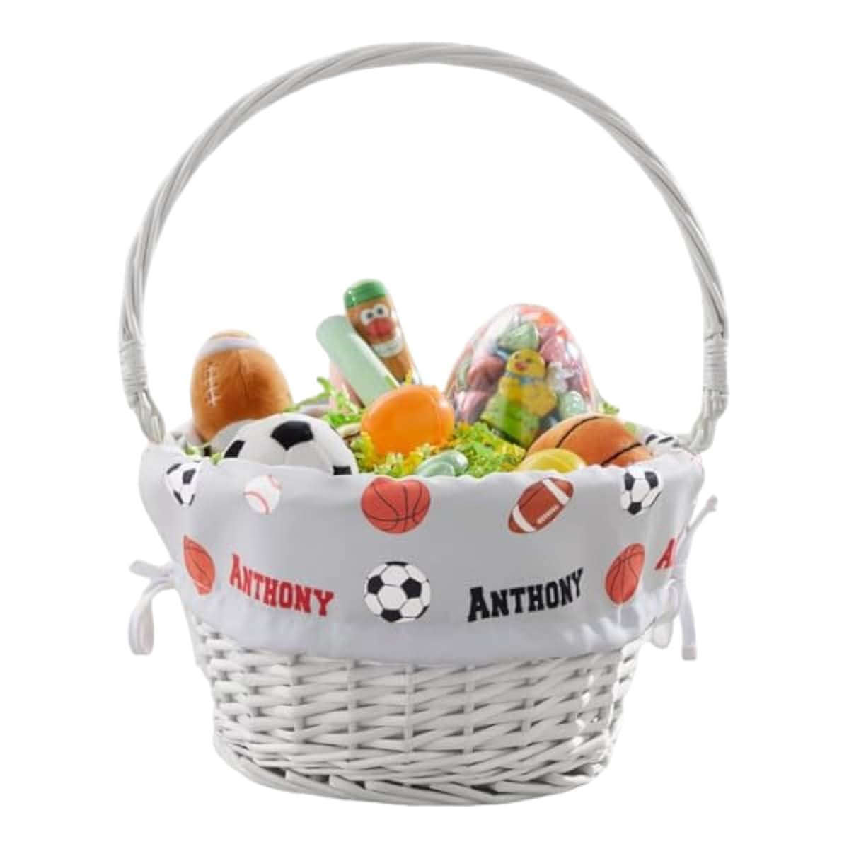 Personalization Universe Personalized All About Sports Easter Basket – Embroidered Sports-Themed Basket Liner – Custom