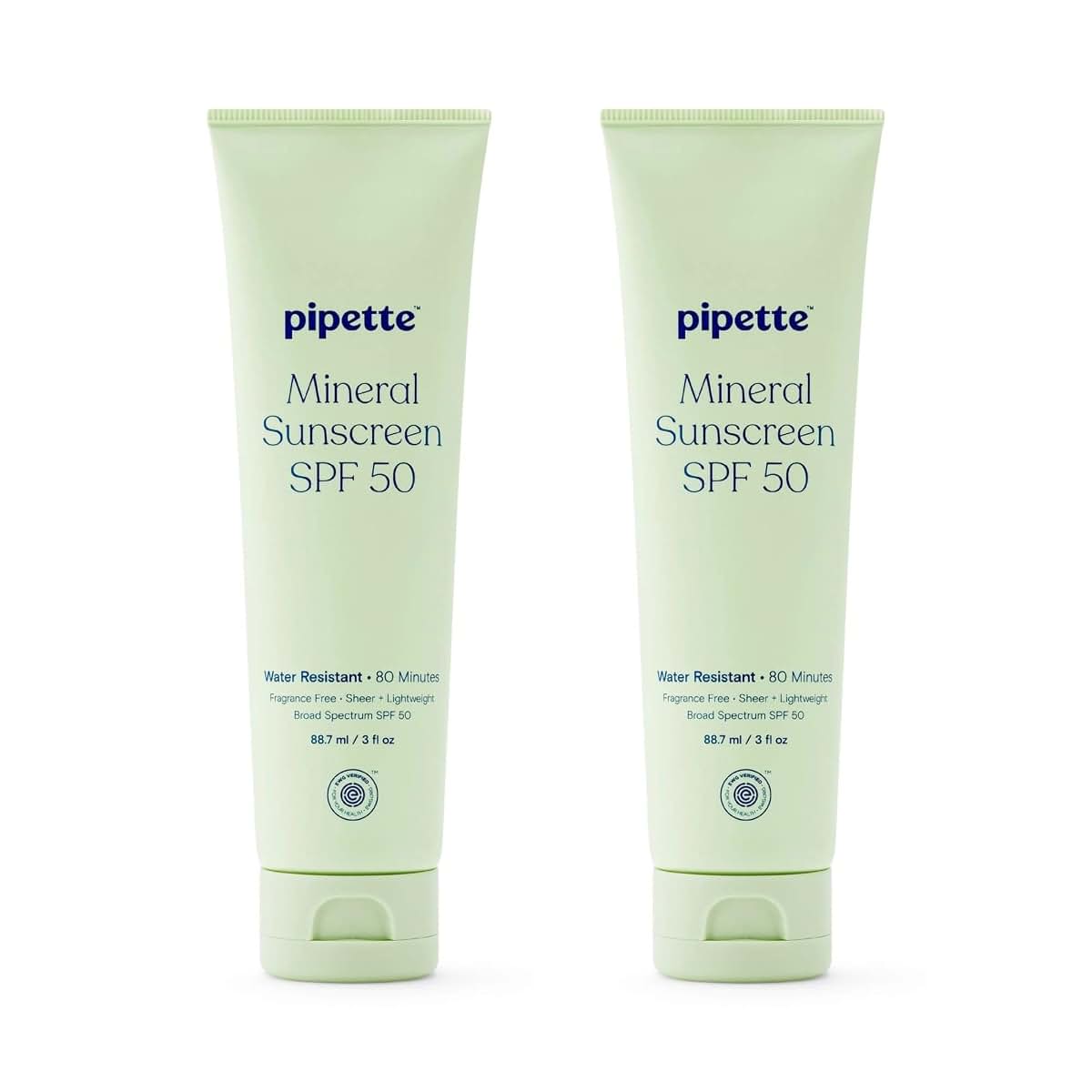 Pipette Fragrance Free Mineral Sunscreen SPF 50, 3 oz 2-Pack