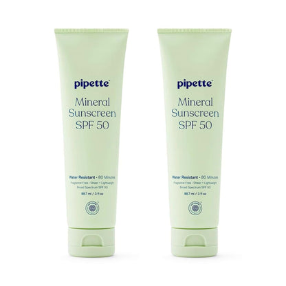 Pipette Fragrance Free Mineral Sunscreen SPF 50, 3 oz 2-Pack
