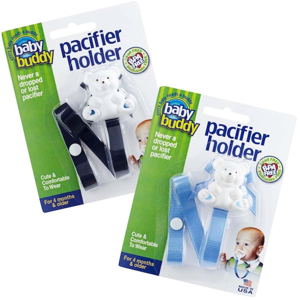 Baby Buddy Bear Pacifier Holder Clip - 2 Count, Navy-Blue