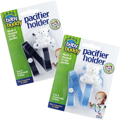 Baby Buddy Bear Pacifier Holder Clip - 2 Count, Navy-Blue