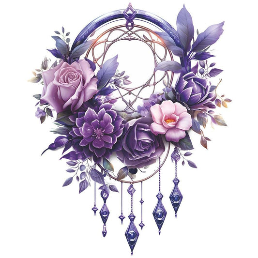 Dechom Purple Floral Dream Catcher Wall Decal, Removable Botanical Sticker