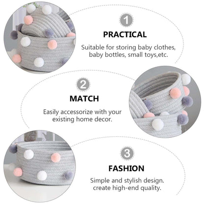 Cabilock 2 Pcs Cotton Rope Woven Storage Baskets with Handles, Grey