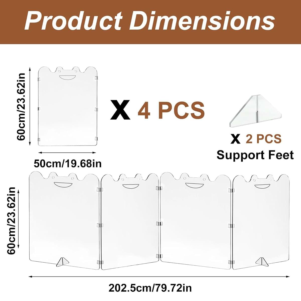 Clear Acrylic Freestanding Pet Gate, 4-Panel Folding Barrier, 24 Inch Tall