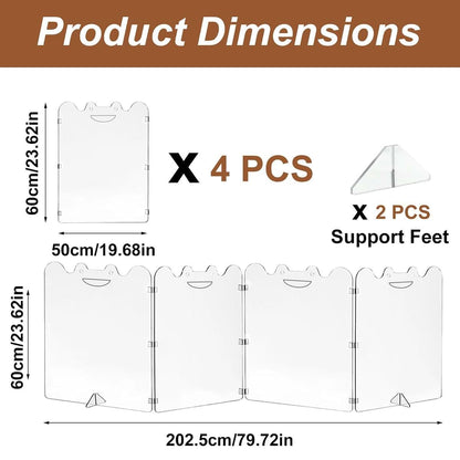 Clear Acrylic Freestanding Pet Gate, 4-Panel Folding Barrier, 24 Inch Tall