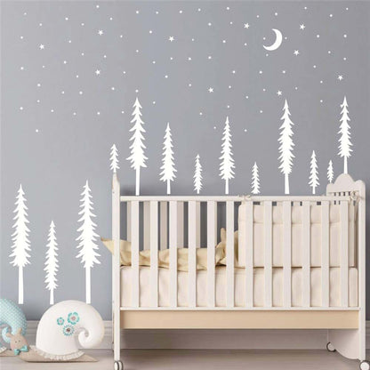 YOYOYU ART HOME DECOR Forest Pine Tree Moon Star Kids Nursery Wall Decal AM12 White
