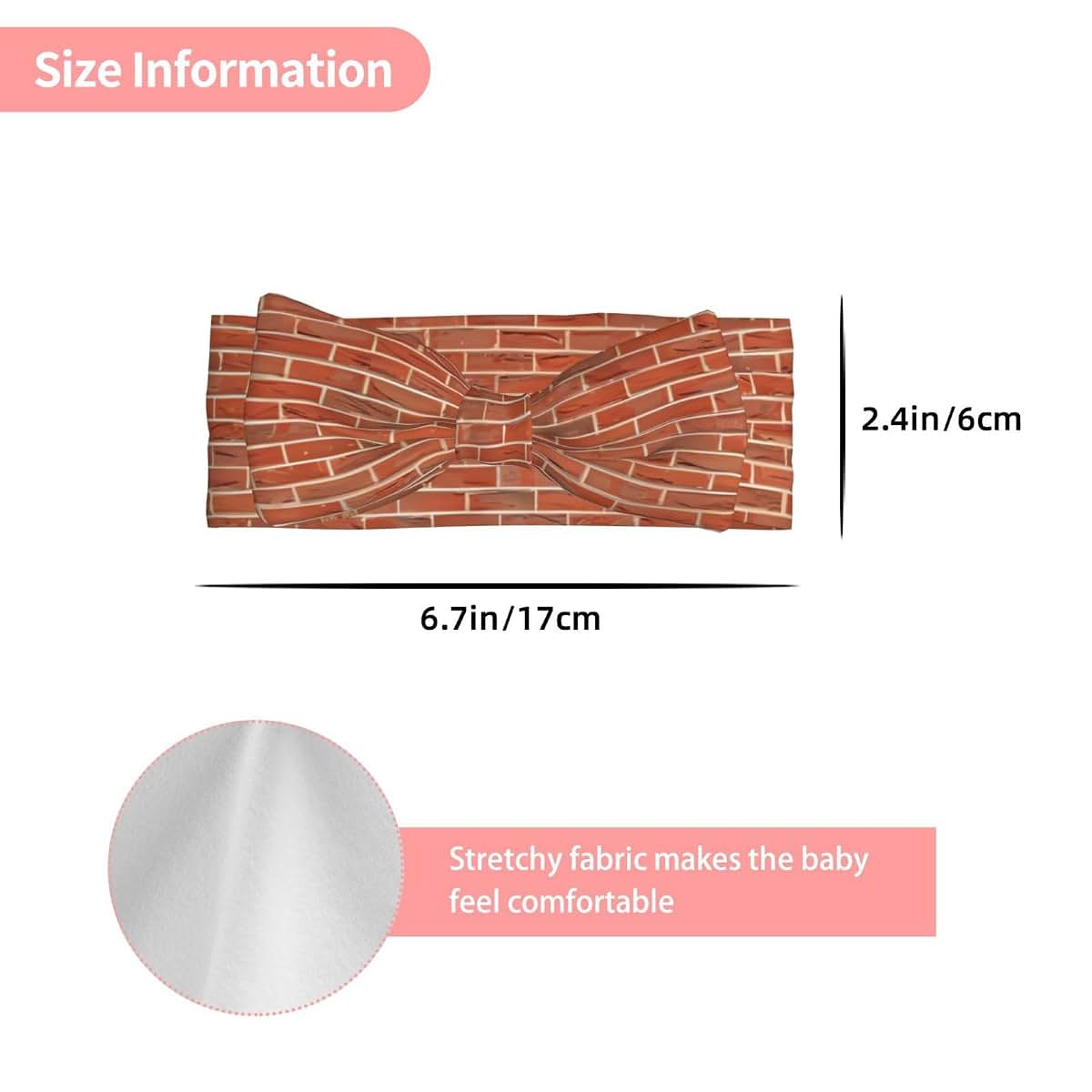 SSYGHT Stretchy Soft Red Brick Wall Texture Print Bows Headband for Baby - Full Moon Gift, Cute Hair Accessories for (photo 3)