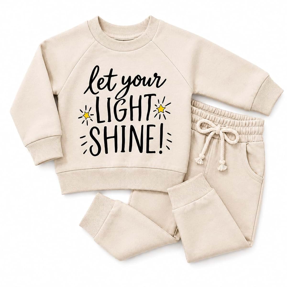 Highly & Fine Organic Cotton Baby & Toddler 2-Piece Outfit Set – “Let Your Light Shine” – Soft French Terry Baby