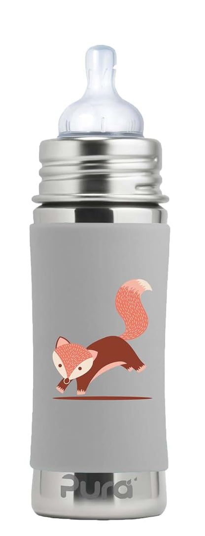 Pura Kiki 9oz/275ml Stainless Steel Infant Bottle w/Sleeve, Anti-Colic, 100% Plastic-Free, MadeSafe Certified