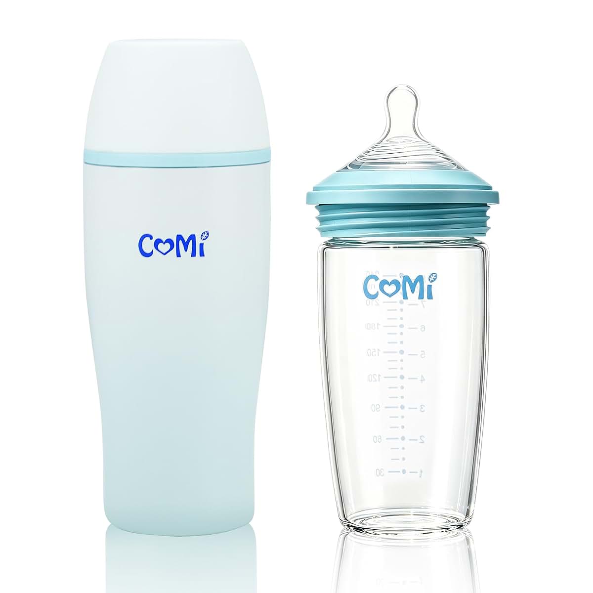 COMI Glass Baby Bottle, Includes Insulated Stainless Steel Sleeve, Newborn Anti-Colic Baby Bottle with Slow Flow