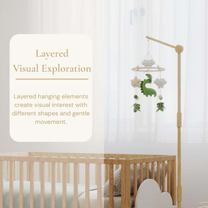 Mobile for Crib – Handmade Dinosaur Jungle Baby Mobile with Beech Wood Ring