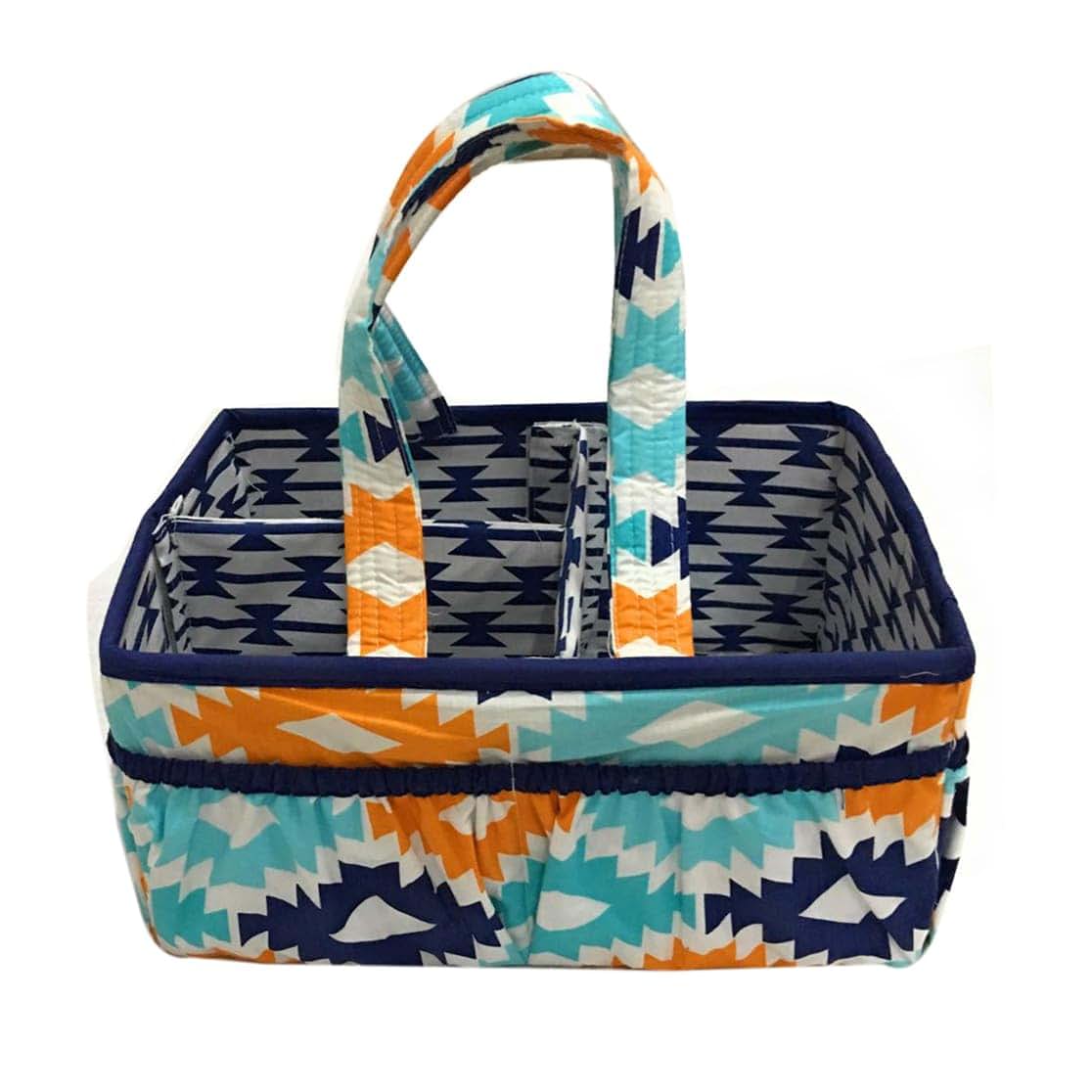 Bacati Aztec Nursery Fabric Storage Caddy in Aqua, Orange, and Navy