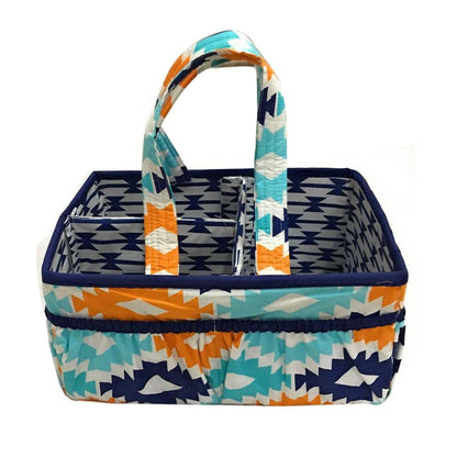 Bacati Aztec Nursery Fabric Storage Caddy in Aqua, Orange, and Navy