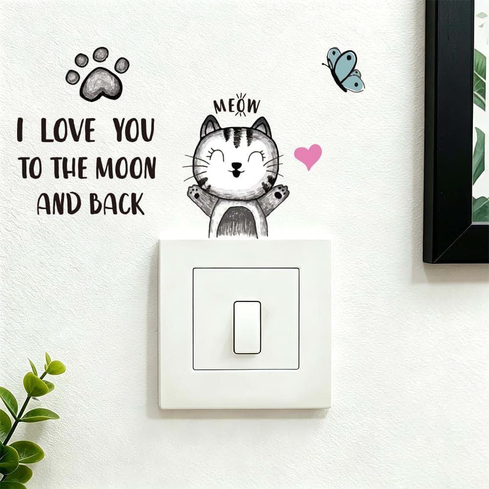 BabyOneStop Cartoon Cat Wall Decals with Heart and Paw Prints