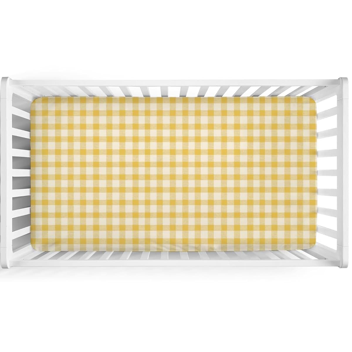 Dpjkevw Yellow And White Checkered Fitted Crib Sheet