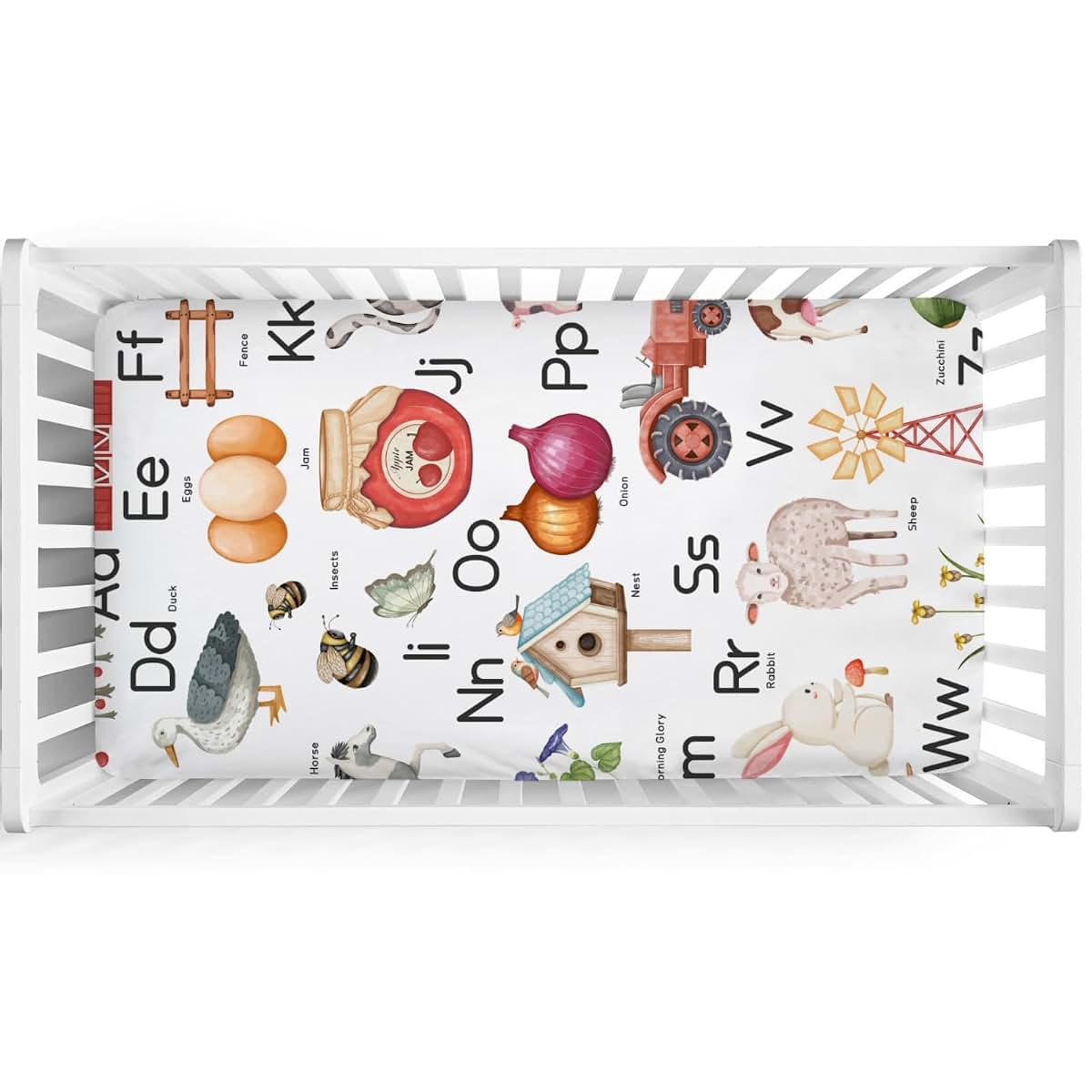 BabyOneStop Farm Animal Alphabet Fitted Crib Sheet 52x28 Inch