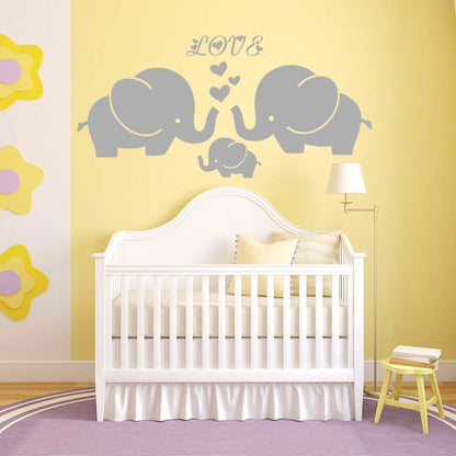 BabyOneStop Large Cute Elephant Family with Hearts Wall Decals for Baby Nursery, Grey, 40x19 Inches