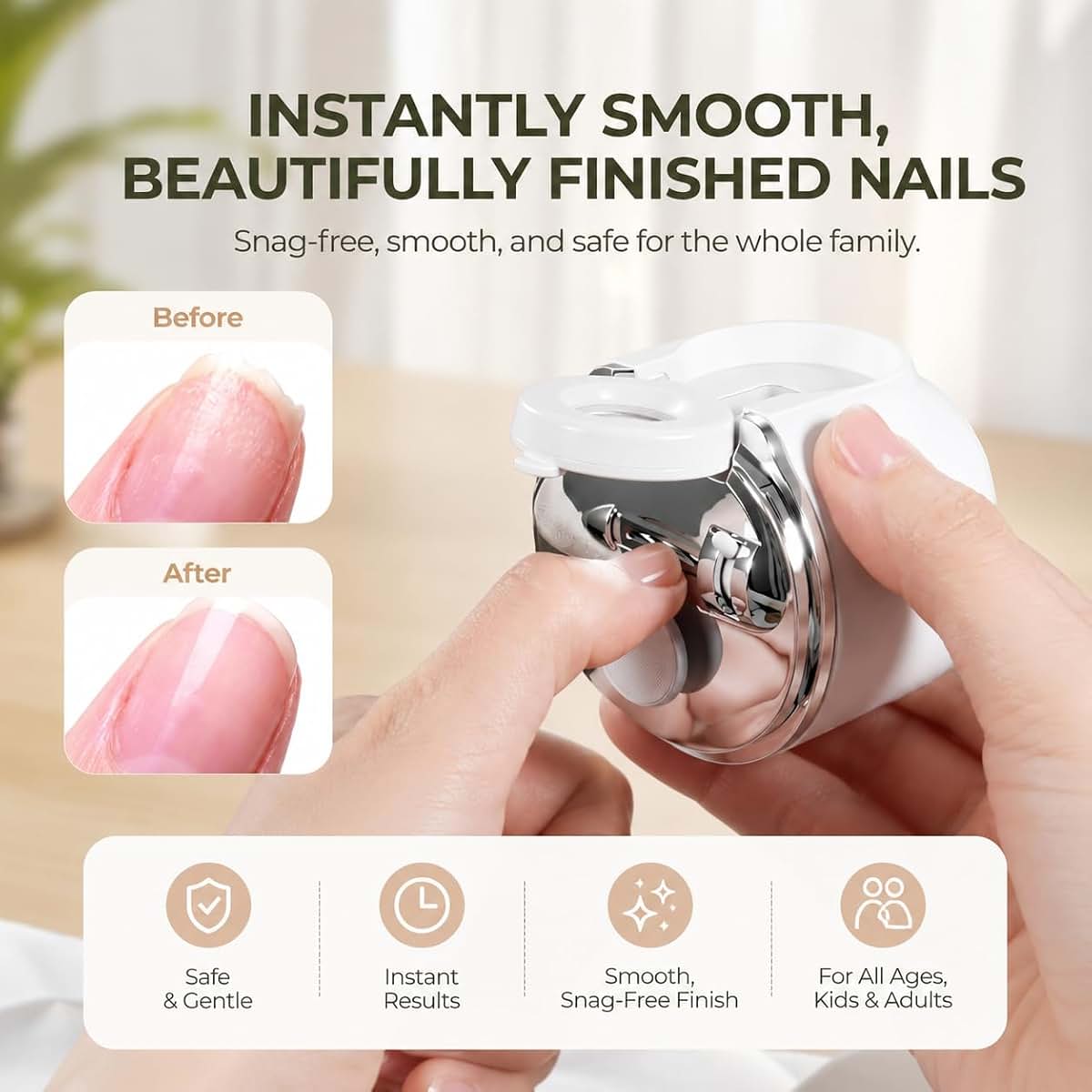 Electric Nail Clipper With Magnifier, LED Light, 3 Speeds
