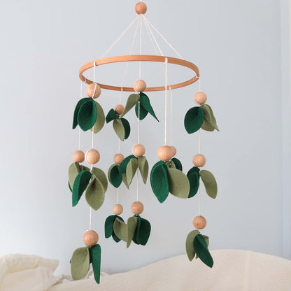Goukurlsma Green Leaf Crib Mobile With Wooden Beads